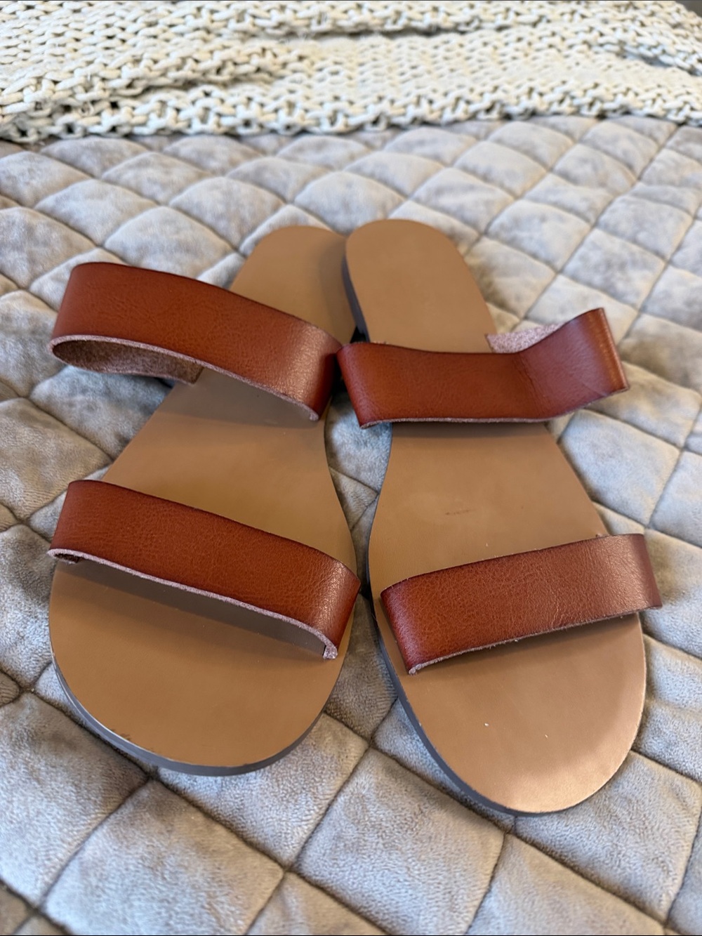 J. Crew Women's Cognac Brown Double-Strap Slide Sandals